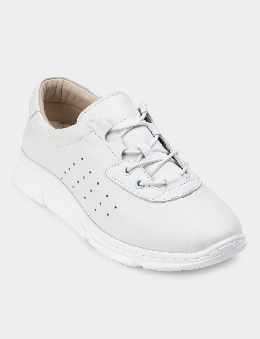 Hakiki Deri Beyaz Sneaker Kadın Ayakkabı - SE405ZBYZP01