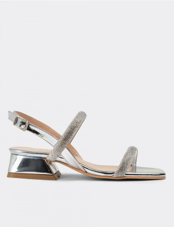Gümüş Rengi Topuklu Kadın Abiye Ayakkabı - N2030ZGMSC01