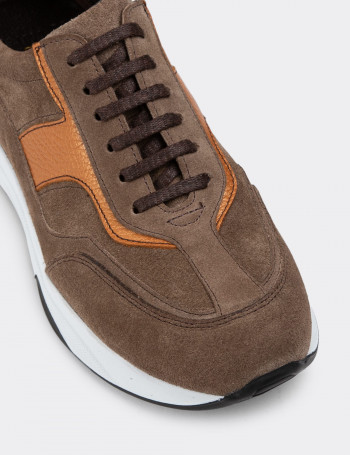 Hakiki Süet Taba Rengi Sneaker Kadın Ayakkabı - 01890ZTBAE01