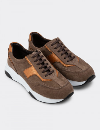 Hakiki Süet Taba Rengi Sneaker Kadın Ayakkabı - 01890ZTBAE01