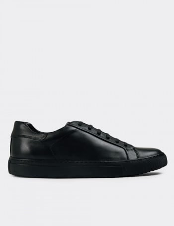 Hakiki Deri Siyah Sneaker Erkek Ayakkabı - 01829MSYHC08