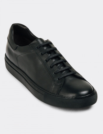 Hakiki Deri Siyah Sneaker Erkek Ayakkabı - 01829MSYHC08