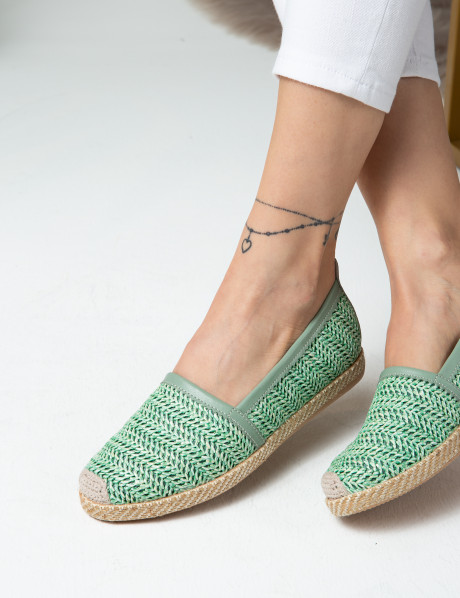 Yeşil Hasır Desen Espadril Kadın Ayakkabı