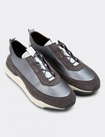 Hakiki Süet Gri Sneaker Erkek Ayakkabı - 01917MGRIE01
