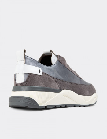 Hakiki Süet Gri Sneaker Erkek Ayakkabı - 01917MGRIE01