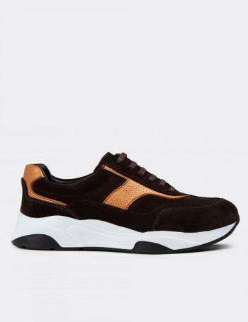 Hakiki Süet Kahverengi Sneaker Kadın Ayakkabı - 01890ZKHVE01