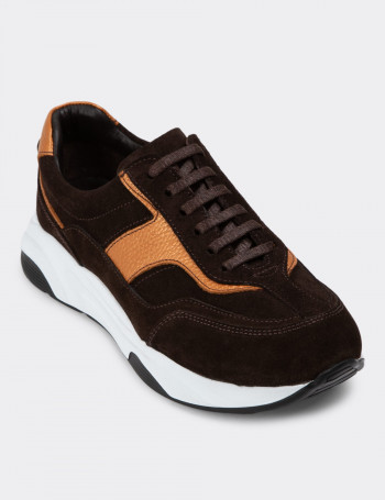 Hakiki Süet Kahverengi Sneaker Kadın Ayakkabı - 01890ZKHVE01