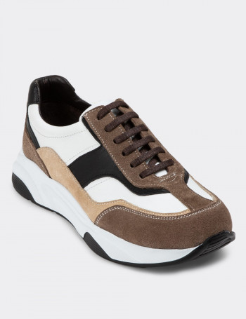 Hakiki Süet Vizon Rengi Sneaker Kadın Ayakkabı - 01890ZVZNE01