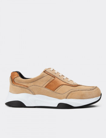 Hakiki Süet Bej Sneaker Kadın Ayakkabı - 01890ZBEJE01