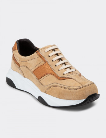 Hakiki Süet Bej Sneaker Kadın Ayakkabı - 01890ZBEJE01