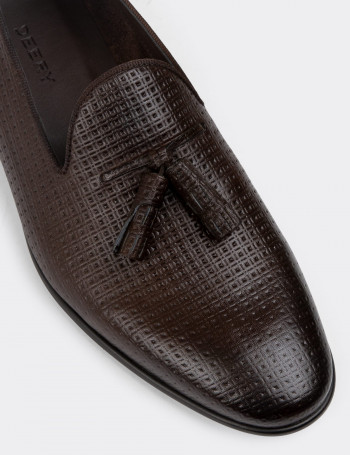 Hakiki Deri Kahverengi Püsküllü Erkek Loafer - 01702MKHVC08