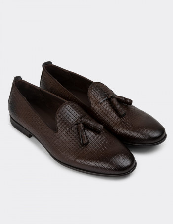Hakiki Deri Kahverengi Püsküllü Erkek Loafer - 01702MKHVC08