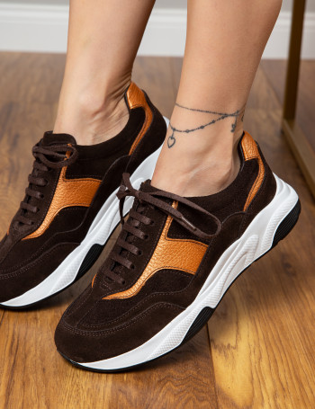 Hakiki Süet Kahverengi Sneaker Kadın Ayakkabı
