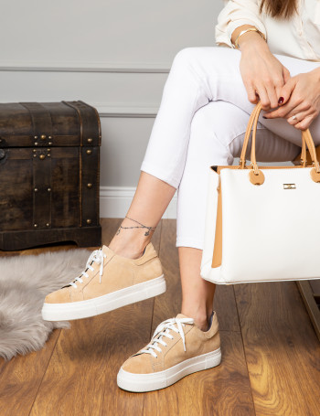 Hakiki Süet Bej Sneaker Kadın Ayakkabı - Z1681ZBEJC01