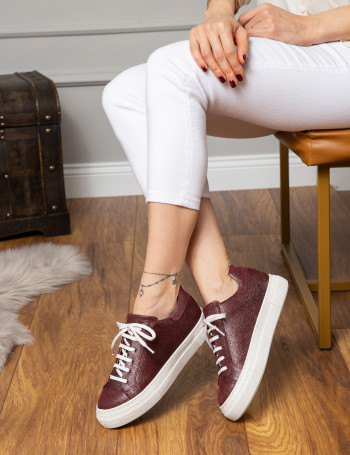 Hakiki Nubuk Bordo Sneaker Kadın Ayakkabı - Z1681ZBRDC01