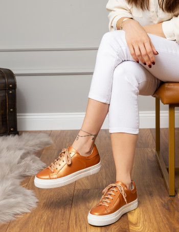 Hakiki Deri Bronz Rengi Sneaker Kadın Ayakkabı