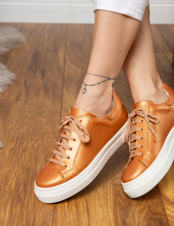 Hakiki Deri Bronz Rengi Sneaker Kadın Ayakkabı