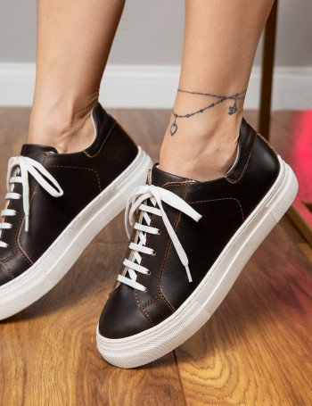 Hakiki Deri Kahverengi Sneaker Kadın Ayakkabı