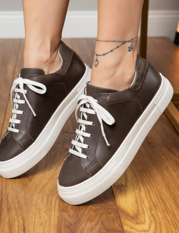 Hakiki Deri Kahverengi Sneaker Kadın Ayakkabı - Z1681ZKHVC34
