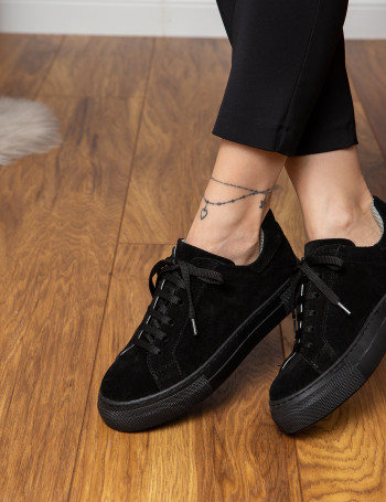 Hakiki Süet Siyah Sneaker Kadın Ayakkabı