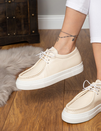 Hakiki Deri Bej Sneaker Kadın Ayakkabı - Z1682ZBEJC01