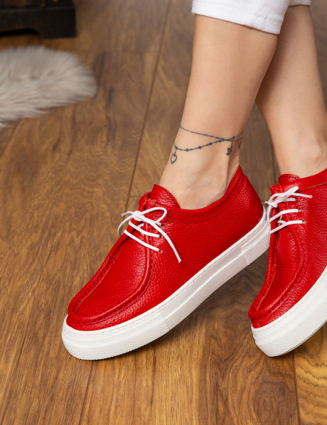 Hakiki Deri Kırmızı Kadın Sneaker