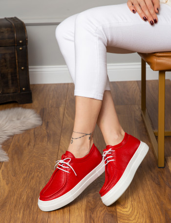 Hakiki Deri Kırmızı Kadın Sneaker - Z1682ZKRMC01