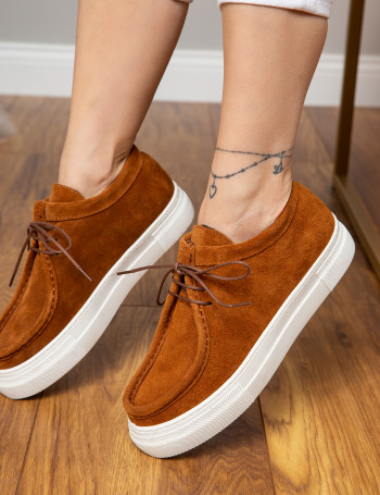 Hakiki Süet Taba Rengi Sneaker Kadın Ayakkabı - Z1682ZTBAC02