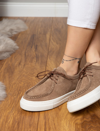 Hakiki Süet Vizon Rengi Sneaker Kadın Ayakkabı - Z1682ZVZNC01
