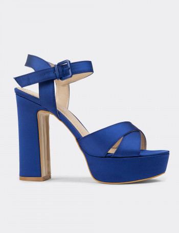 Mavi Platform Topuklu Kadın Abiye Ayakkabı