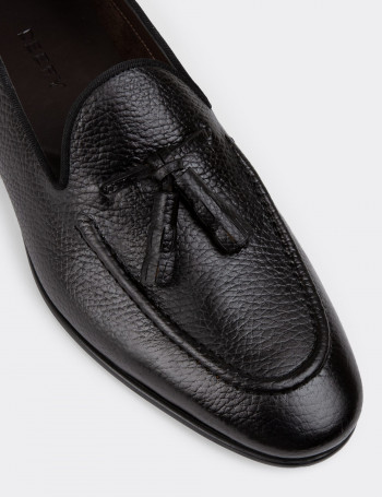 Hakiki Deri Siyah Püsküllü Erkek Loafer - 01701MSYHC07