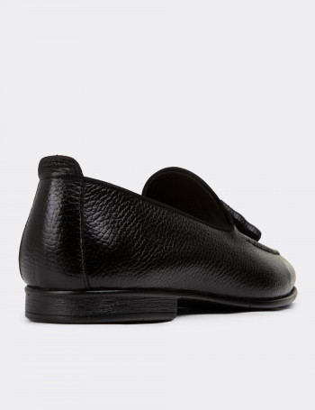 Hakiki Deri Siyah Püsküllü Erkek Loafer - 01701MSYHC07