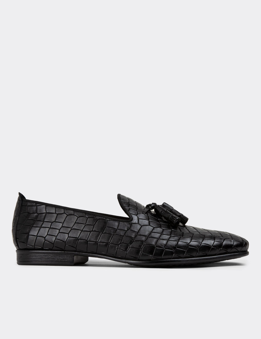 Hakiki Deri Siyah Püsküllü Erkek Loafer - 01702MSYHC12