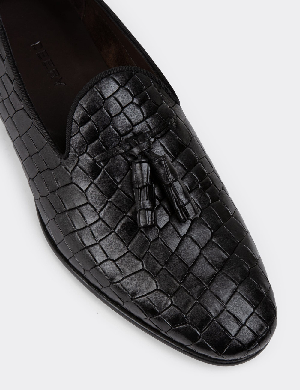 Hakiki Deri Siyah Püsküllü Erkek Loafer - 01702MSYHC12