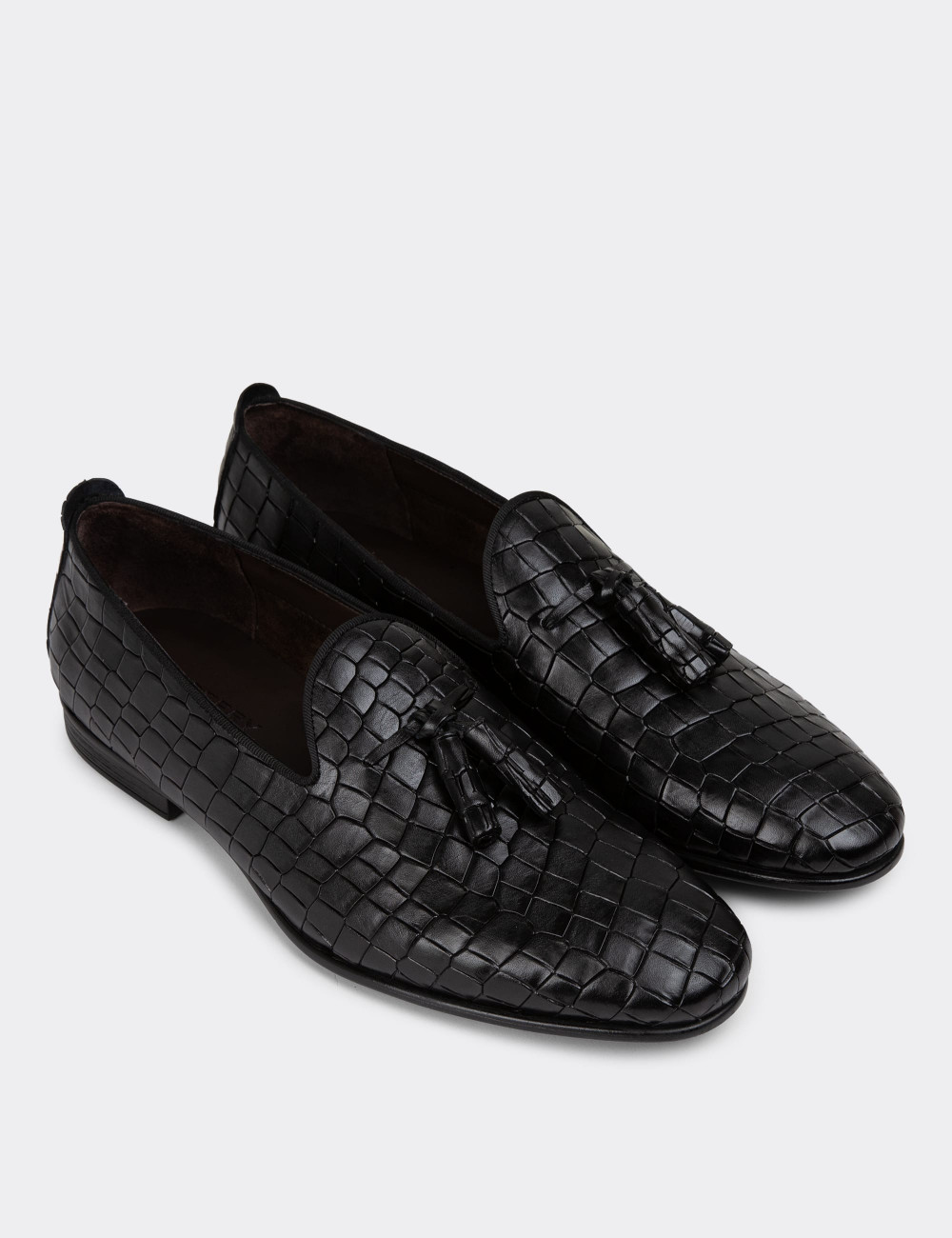 Hakiki Deri Siyah Püsküllü Erkek Loafer - 01702MSYHC12