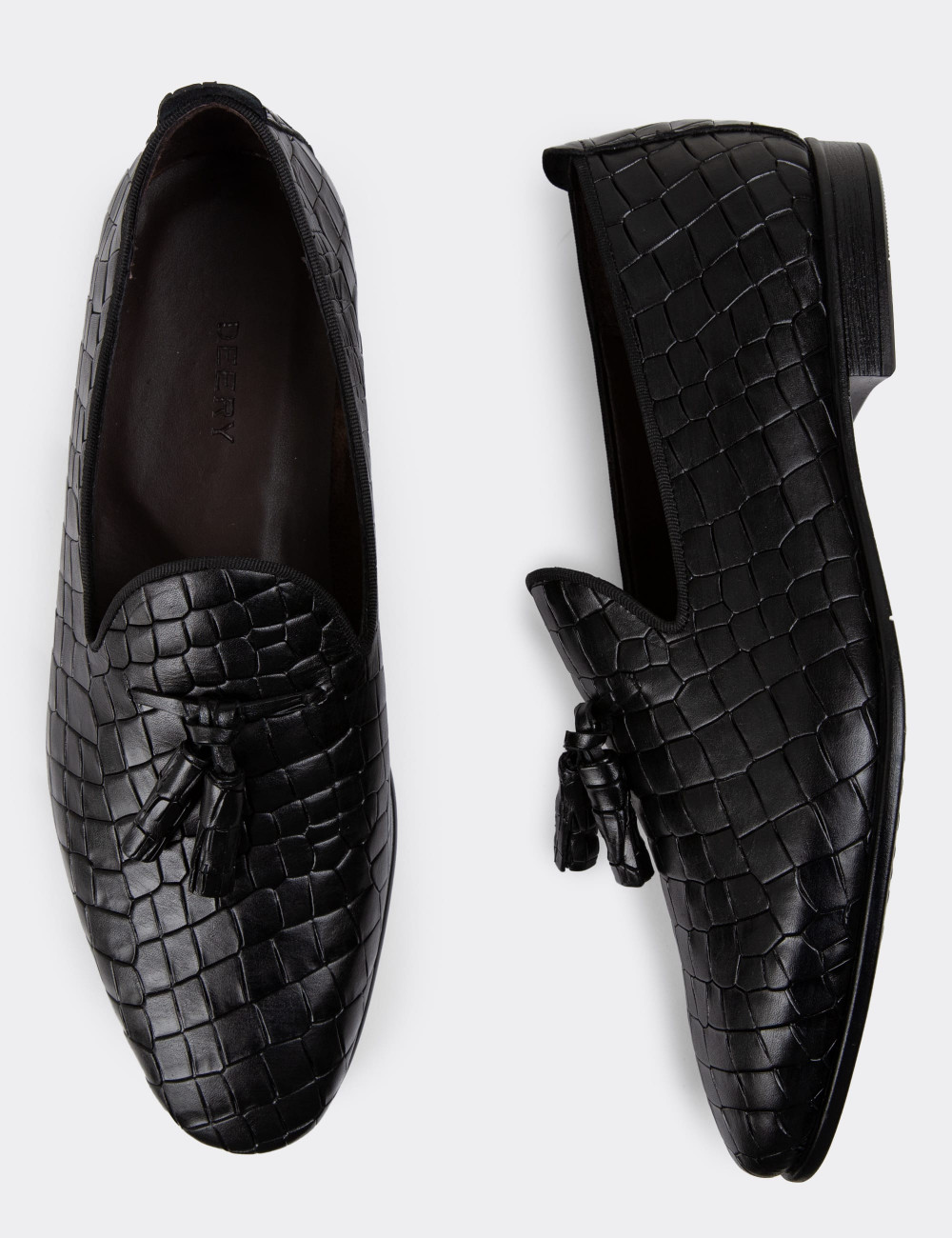 Hakiki Deri Siyah Püsküllü Erkek Loafer - 01702MSYHC12