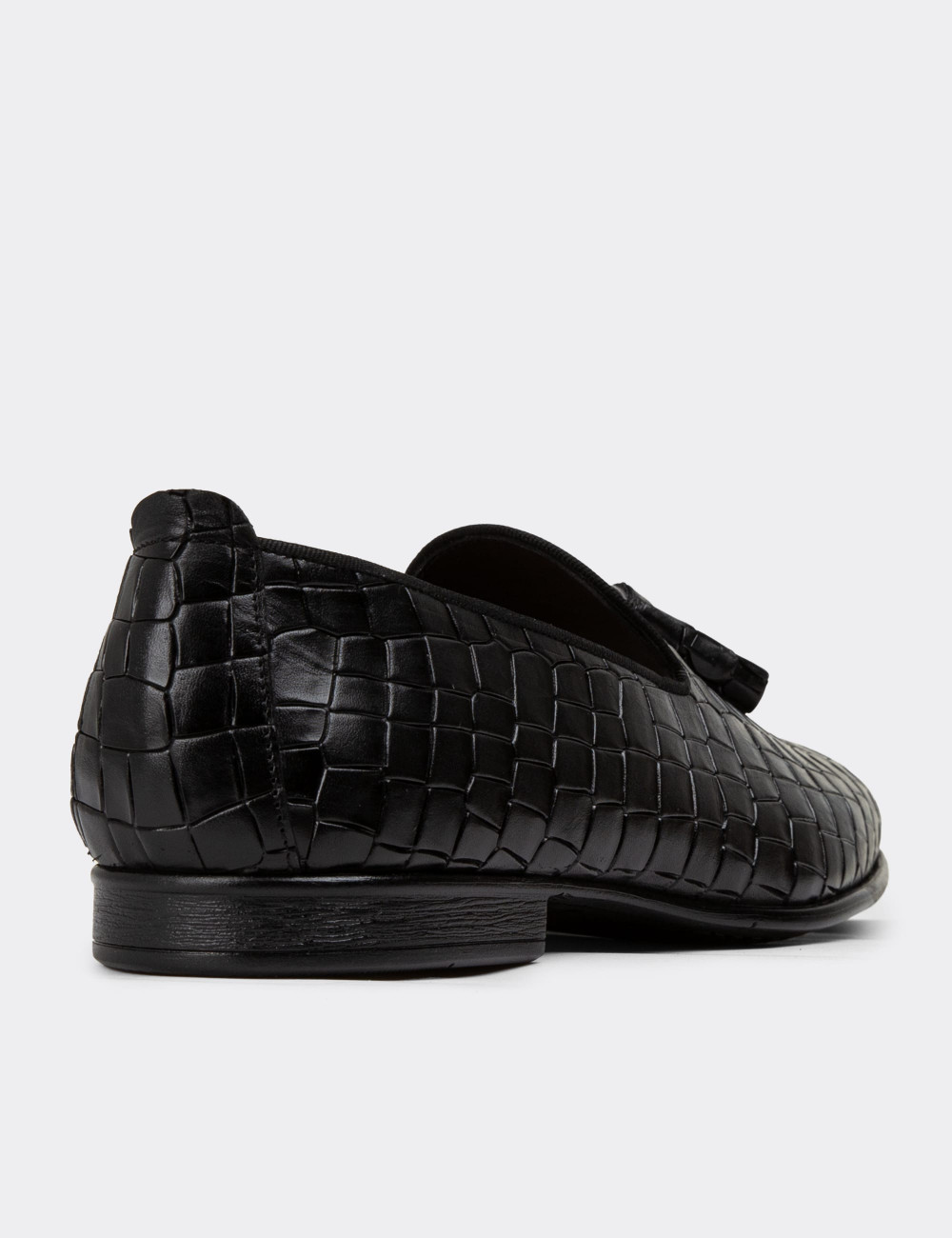 Hakiki Deri Siyah Püsküllü Erkek Loafer - 01702MSYHC12