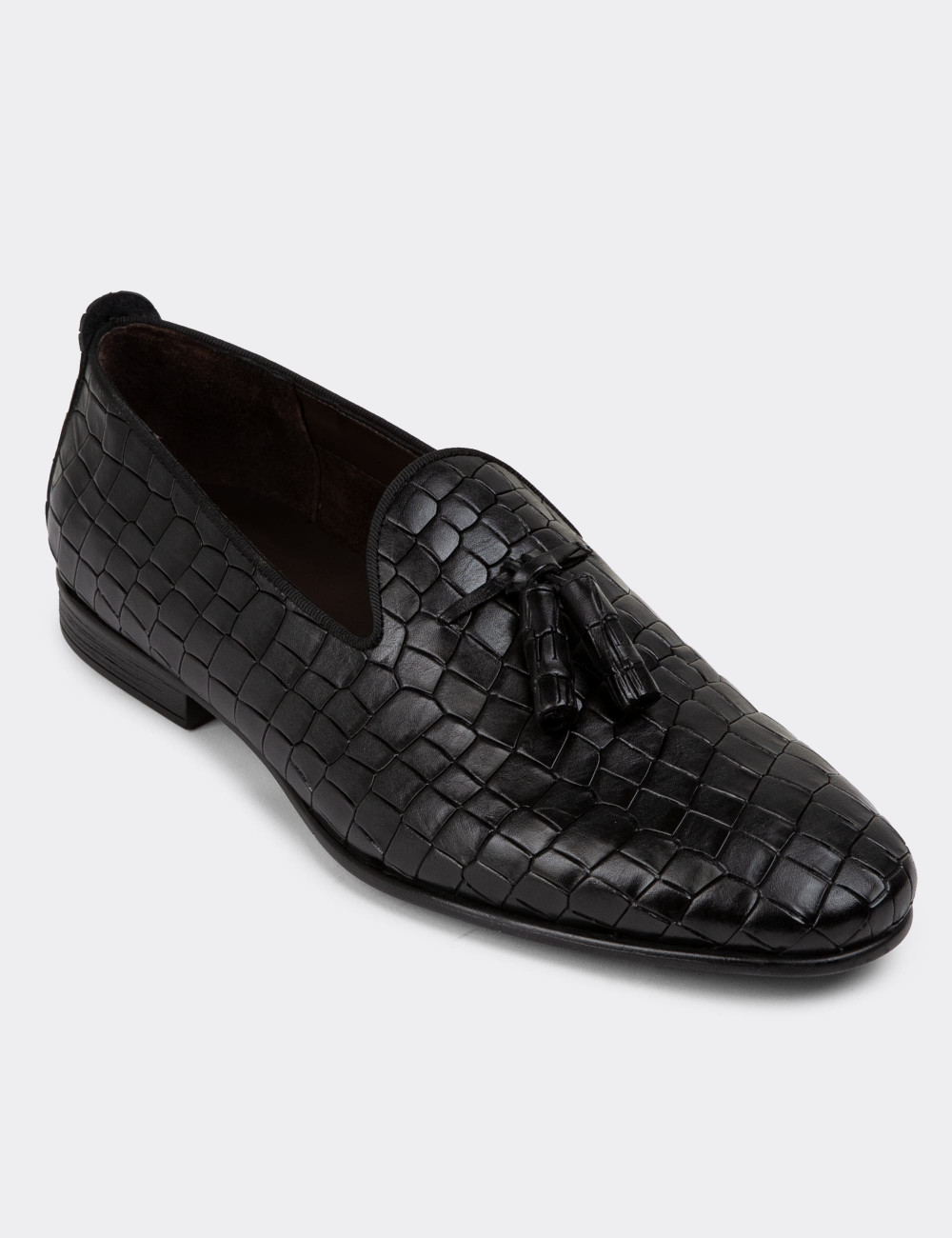 Hakiki Deri Siyah Püsküllü Erkek Loafer - 01702MSYHC12