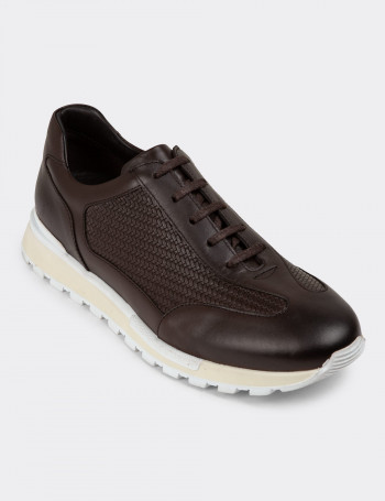 Hakiki Deri Kahverengi Sneaker Erkek Ayakkabı - 01729MKHVT02