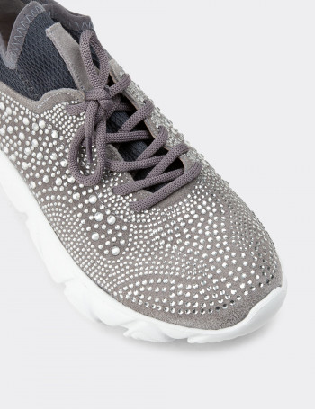 Hakiki Süet Gri Sneaker Kadın Ayakkabı - R6540ZGRIP01
