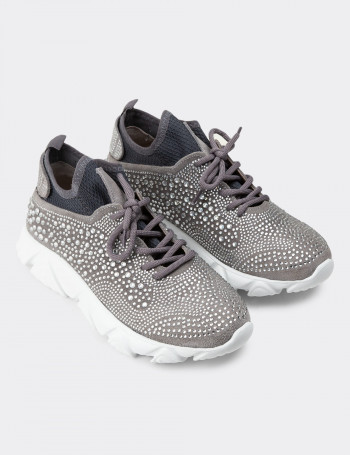 Hakiki Süet Gri Sneaker Kadın Ayakkabı - R6540ZGRIP01