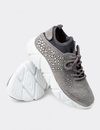 Hakiki Süet Gri Sneaker Kadın Ayakkabı - R6540ZGRIP01