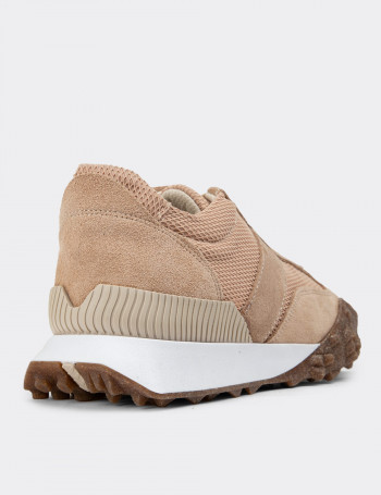 Hakiki Süet Bej Sneaker Kadın Ayakkabı - R3501ZBEJC01