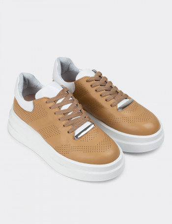 Hakiki Deri Camel Sneaker Kadın Ayakkabı - R6505ZCMLE01