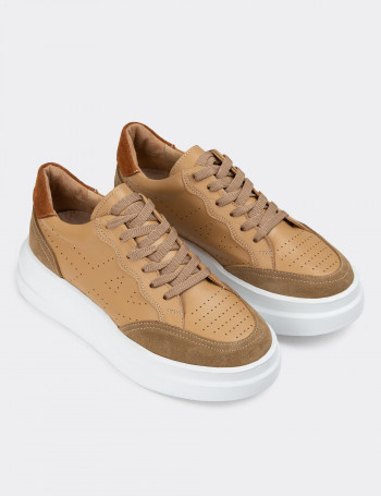 Hakiki Deri Camel Sneaker Kadın Ayakkabı - R6507ZCMLE01