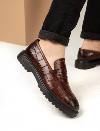 Hakiki Deri Kahverengi Loafer Erkek Ayakkabı