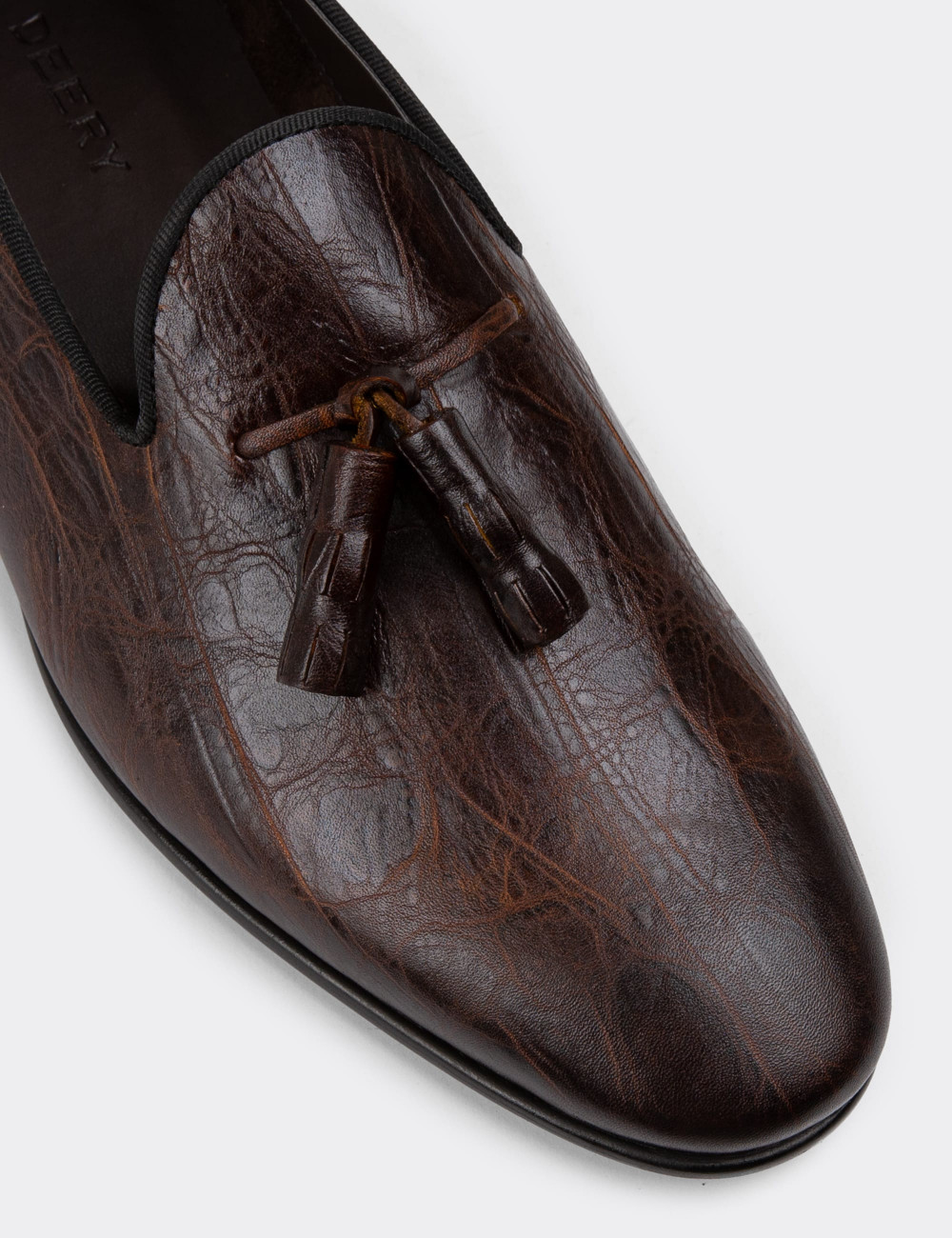 Hakiki Deri Kahverengi Püsküllü Erkek Loafer - 01702MKHVC17