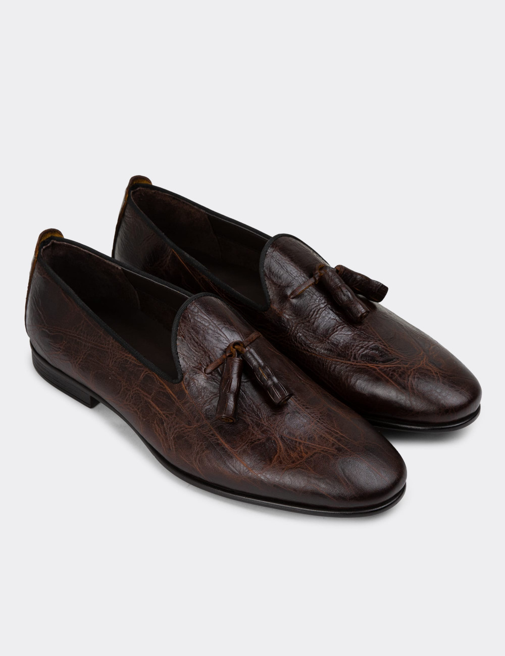 Hakiki Deri Kahverengi Püsküllü Erkek Loafer - 01702MKHVC17