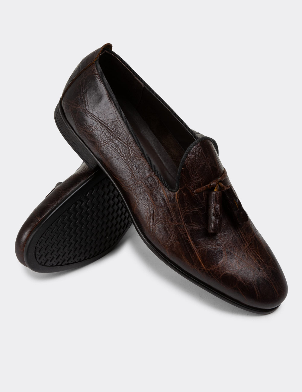 Hakiki Deri Kahverengi Püsküllü Erkek Loafer - 01702MKHVC17