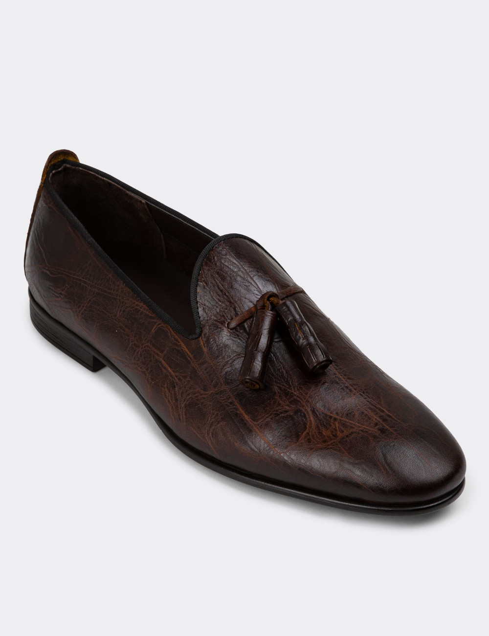 Hakiki Deri Kahverengi Püsküllü Erkek Loafer - 01702MKHVC17